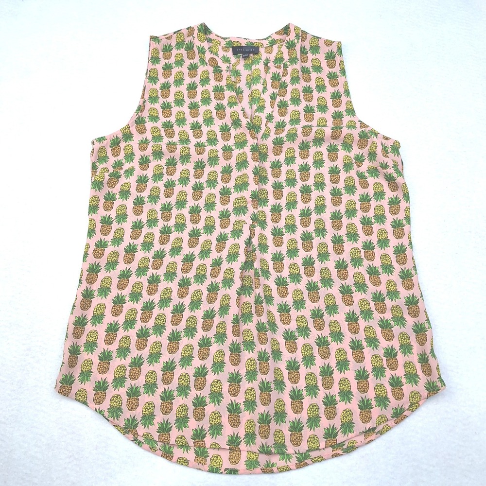 The Limited Blouse Womens Medium Pink Pineapple Print Sleeveless V-Neck Kitsch‎ - Picture 2 of 10